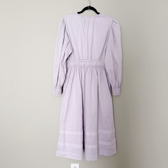 J Crew Long-sleeve Smocked-waist Midi Dress Tiered Lilac Large Cottagecore - Picture 4 of 8
